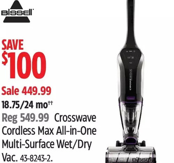 Canadian Tire Bissell CROSSWAVE Cordless Max All-in-One Multi-Surface Wet/Dry Vac offer
