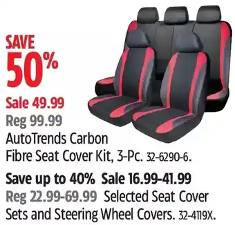 Canadian Tire Autotrends Carbon Fibre Seat Cover Kit | Seat Cover Sets and Steering Wheel Covers offer
