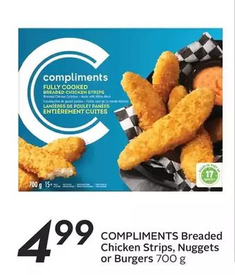 Sobeys Urban Fresh Compliments Breaded Chicken Strips, Nuggets or Burgers offer
