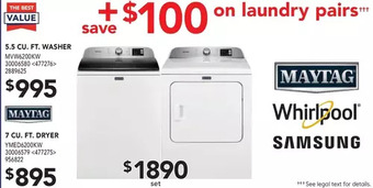Lowe's Maytag 5.5 Cu. Ft. Washer | 7 Cu. Ft. Dryer offer