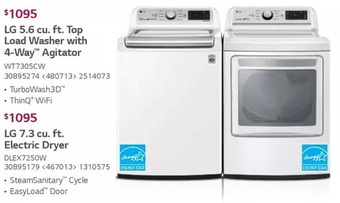 Lowe's LG 5.6 Cu. Ft. Top Load Washer with 4-Way Agitator | 7.3 Cu. Ft. Electric Dryer offer