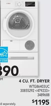 Lowe's Bosch 4 Cu. Ft. Dryer offer