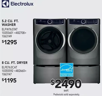 Lowe's Electrolux 5.2 Cu. Ft. Washer | 8 Cu. Ft. Dryer offer