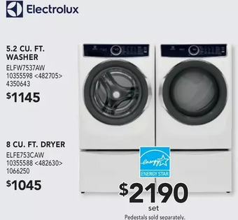 Lowe's Electrolux 5.2 Cu. Ft. Washer | 8 Cu. Ft. Dryer offer