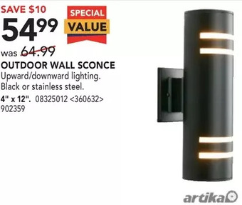 RONA Artika Outdoor Wall Sconce. 4" X 12" offer