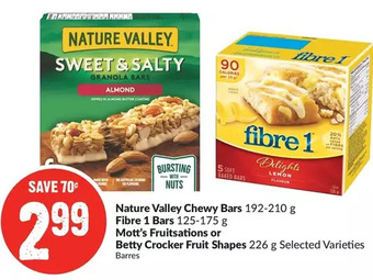 FreshCo Nature Valley Chewy Bars | Fibre 1 Bars | Mott's Fruitsations or Betty Crocker Fruit Shapes offer