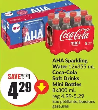 FreshCo Aha Sparkling Water | Coca-Cola Soft Drinks Mini Bottles offer