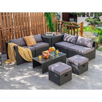 Best Buy Costway 8pcs patio rattan furniture set storage table ottoman offer