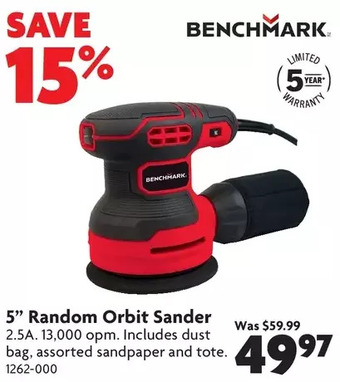 Home Hardware Benchmark 5" Random Orbit Sander offer