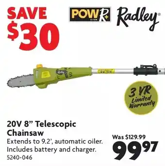 Home Hardware Radley 20V 8" Telescopic Chainsaw offer
