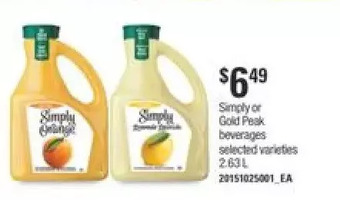 Independent Grocer Simply or Gold Peak Beverages offer