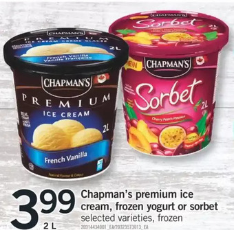 Fortinos Chapman's Premium Ice Cream, Frozen Yogurt or Sorbet offer