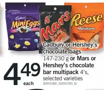 Fortinos Cadbury or Hershey's Chocolate Bags or Mars or Hershey's Chocolate Bar Multipack offer