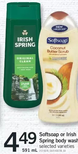 Fortinos Softsoap or Irish Spring Body Wash offer