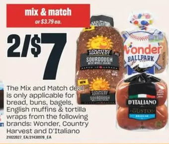 Valu-mart Wonder, Country Harvest and D'italiano Bread, Buns, Bagels, English Muffins & Tortilla Wraps offer