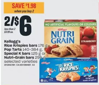 Valu-mart Kellogg's Rice Krispies Bars, Pop Tarts, Special K Bars or Nutri-Grain Bars offer