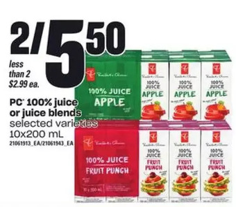 Loblaws PC 100% Juice or Juice Blends offer