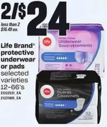 Loblaws Life Brand Protective Underwear or Pads offer