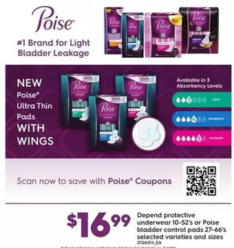Loblaws Depend Protective Underwear or Poise Bladder Control Pads offer