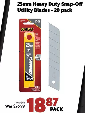 Home Hardware 25mm Heavy Duty Snap-off Utility Blades - 20 Pack offer
