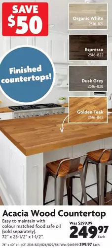 Home Hardware Acacia Wood Countertop: 72" x 25-1/2" x 1-1/2" | 74" x 40" x 1-1/2" offer