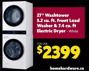 Home Hardware 27" Washtower 5.2 Cu. Ft. Front Load Washer & 7.4 Cu. Ft. Electric Dryer offer