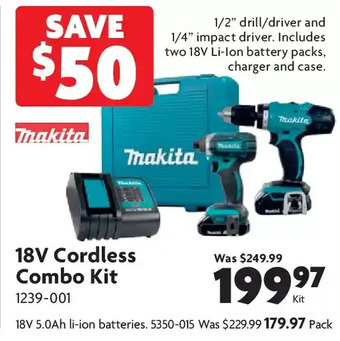 Home Hardware 18V Cordless Combo Kit | 18V 5.0Ah Li-Ion Batteries offer