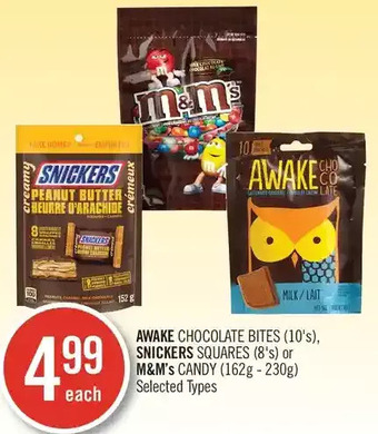 Shoppers Drug Mart Awake Chocolate Bites, Snickers Squares or M&M's Candy offer