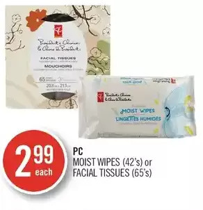Shoppers Drug Mart PC Moist Wipes or Facial Tissues offer