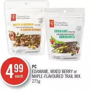 Shoppers Drug Mart PC Edamame, Mixed Berry or Maple-Flavoured Trail Mix offer