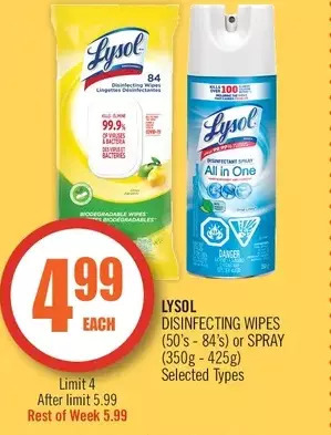Shoppers Drug Mart Lysol Disinfecting Wipes or Spray offer