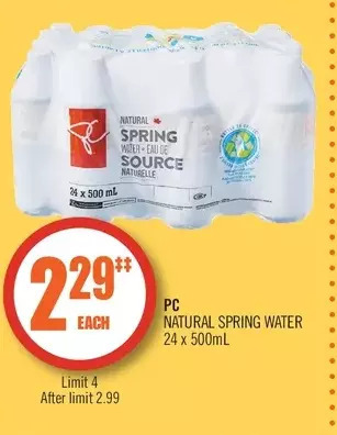 Shoppers Drug Mart PC Natural Spring Water offer