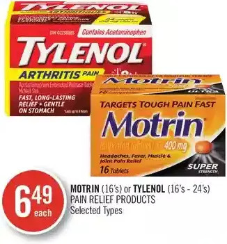 Shoppers Drug Mart Motrin or Tylenol Pain Relief Products offer