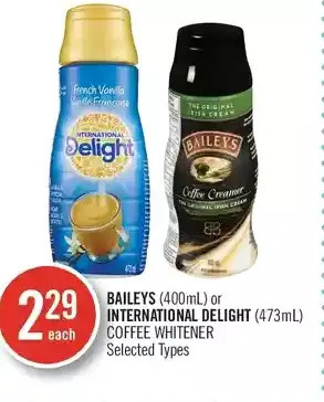 Shoppers Drug Mart Baileys or International Delight Coffee Whitener offer