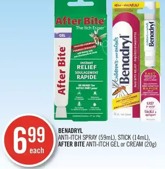 Shoppers Drug Mart Benadryl Anti-Itch Spray, Stick, After Bite Anti-Itch Gel or Cream offer