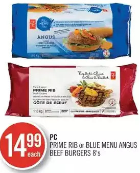 Shoppers Drug Mart PC Prime Rib or Blue Menu Angus Beef Burgers offer