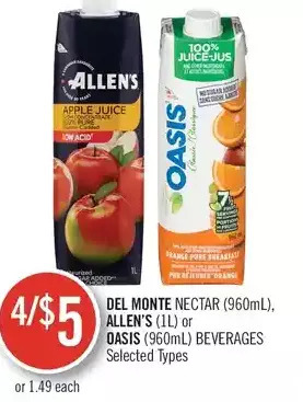 Shoppers Drug Mart Del Monte Nectar, Allen's or Oasis Beverages offer