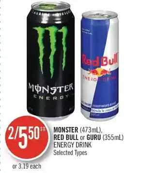 Shoppers Drug Mart Monster, Red Bull or Guru Energy Drink offer