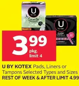 Rexall U by Kotex Pads, Liners or Tampons offer