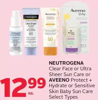 Rexall Neutrogena Clear Face or Ultra Sheer Sun Care or Aveeno Protect + Hydrate or Sensitive Skin Baby Sun Care offer