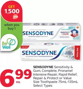Rexall Sensodyne Sensitivity & Gum, Complete, Pronamel Intensive Repair, Rapid Relief, Repair & Protect or Value Size Toothpaste offer