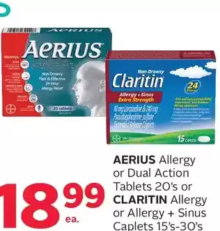 Rexall Aerius Allergy or Dual Action Tablets or Claritin Allergy or Allergy + Sinus Caplets offer
