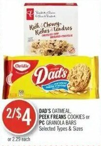Shoppers Drug Mart Dad's Oatmeal, Peek Freans Cookies or PC Granola Bars offer