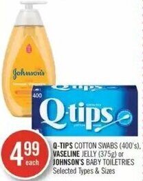 Shoppers Drug Mart Q-Tips Cotton Swabs (400's) Vaseline Jelly (375g) or Johnson's Baby Toiletries offer