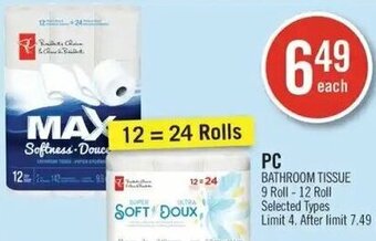 Shoppers Drug Mart PC Bathroom Tissue 9 Roll - 12 Roll offer