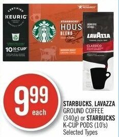 Shoppers Drug Mart Starbucks, Lavazza Ground Coffee (340g) or Starbucks K-Cup Pods (10's) offer