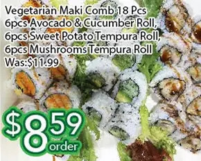 Ample Food Market Vegetarian Maki Comb | Avocado & Cucumber Roll, Sweet Potato Tempura Roll, Mushrooms Tempura Roll offer