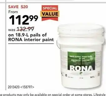 RONA on 18.9-L Pails of Rona Interior offer