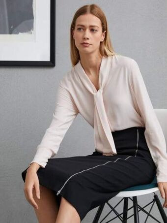 Motf premium viscose tie neck top