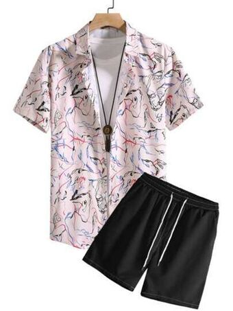 SheIn Romwe guys allover print shirt & shorts offer